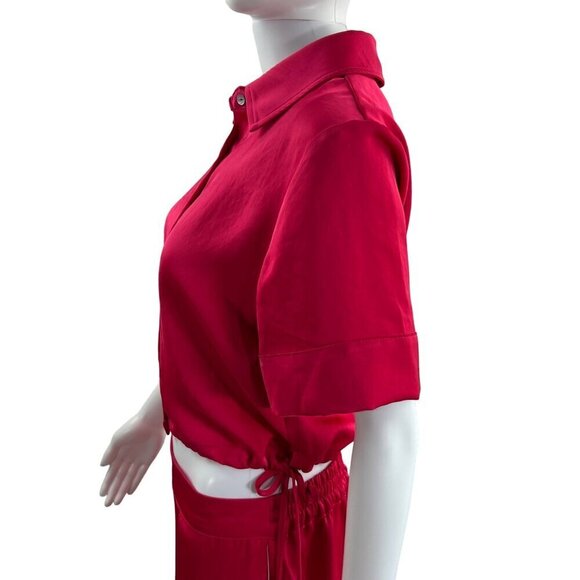 House of Harlow Satin SET Sm Top Lg pants High Elastic Waist Pink Barbiecore NWT - Picture 8 of 16